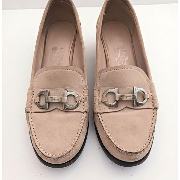 Salvatore Ferragamo Tan Suede Loafers Silver Gancini Trim US 9.5B Made in Italy - Picture 5 of 16